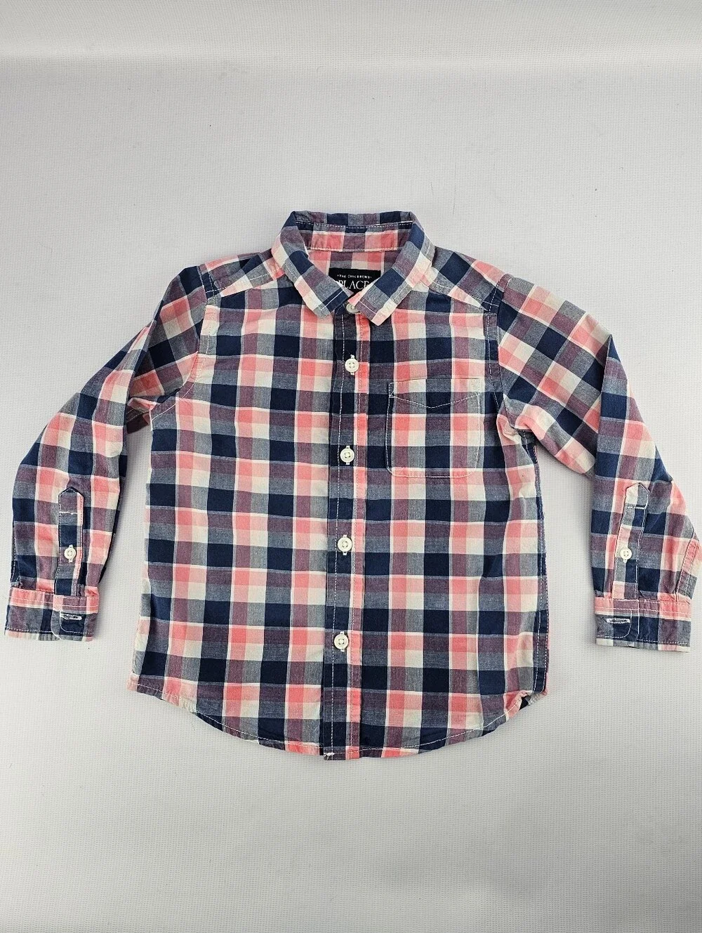 The Children's Place Toddler Boys Pink Blue Plaid Poplin Button Down Shirt 3T